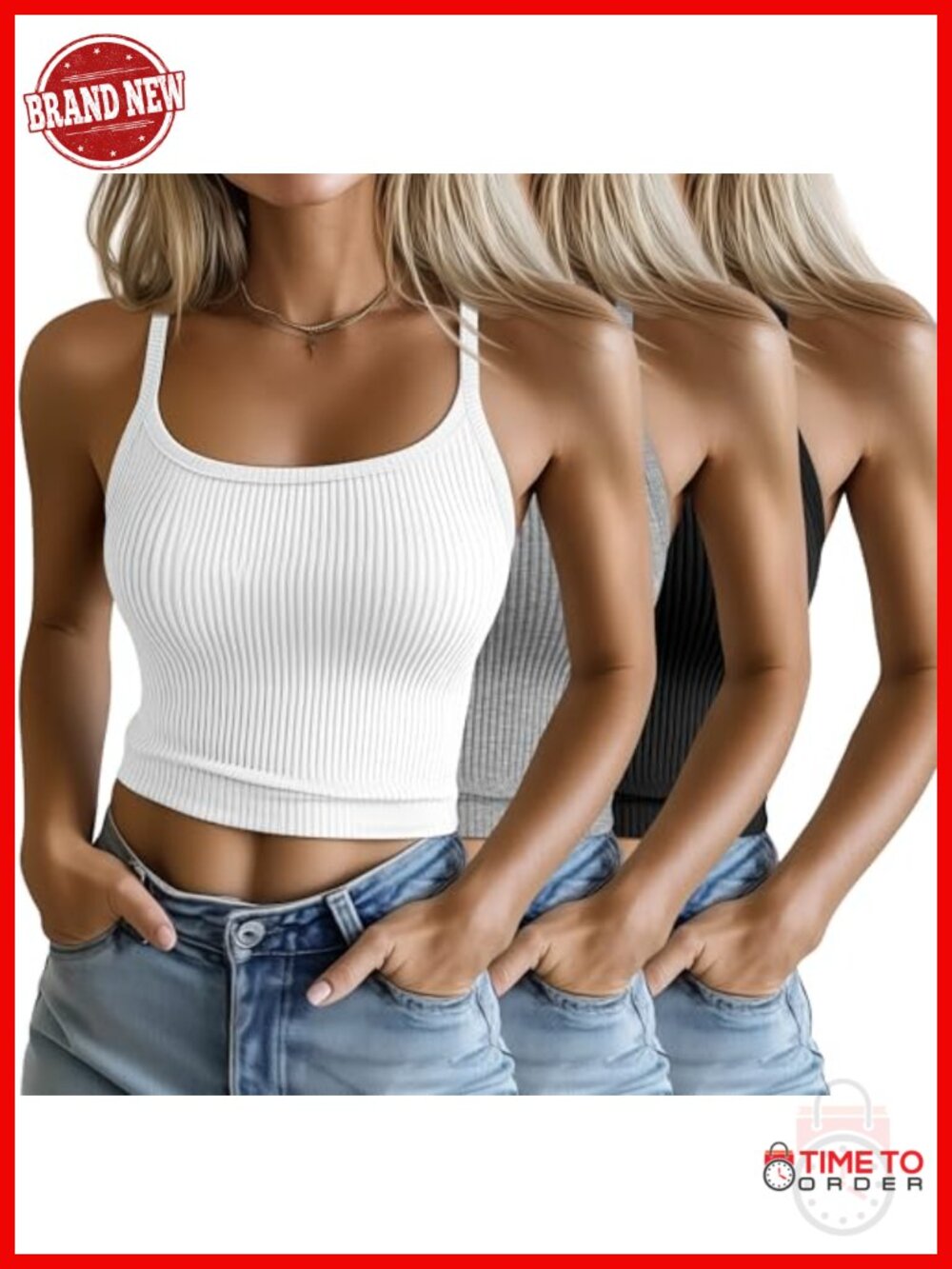 95% Cotton Ribbed Crop Camisole Tank Tops 3 Pack Sleeveless Fitted